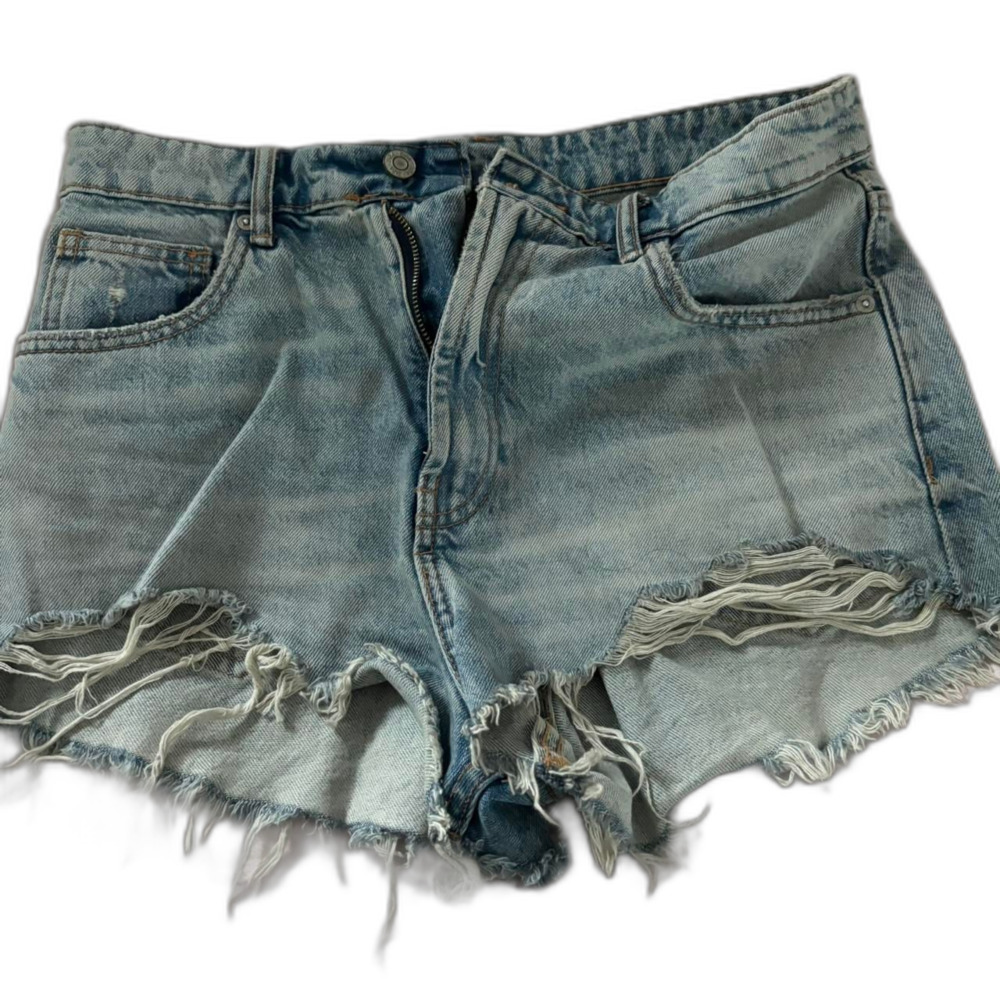 Zara Women's Frayed High Rise Sz 8 Ripped LightWash Denim Jean Blue Shorts